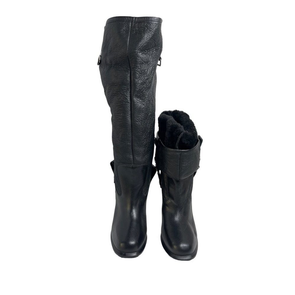 Velika Corinna Faux Fur Fold Over Stiletto Leather Boots Black Women’s Size 7.5 - Picture 4 of 10